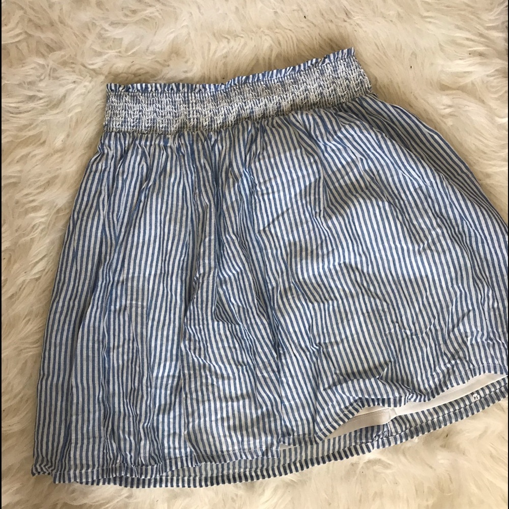 blue and white striped skirt